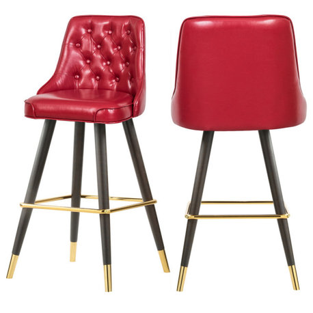 Portnoy Faux Leather Upholstered Bar Stool, Set of 2, Red