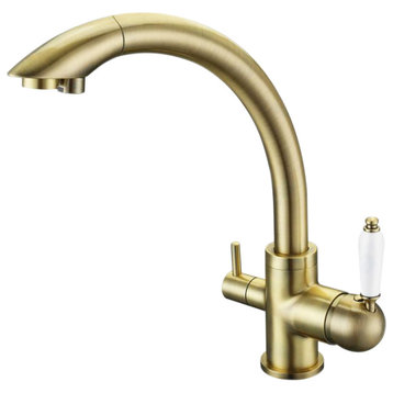Juno Solid Brass Antique Bronze Kitchen Faucet 3 Way Sink Mixer Tap
