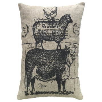Farmhouse Animals Linen Pillow, 18"x12"