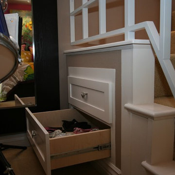 Robeson Design Recessed Drawers tucked into Staircase for Bedroom  Storage Solut