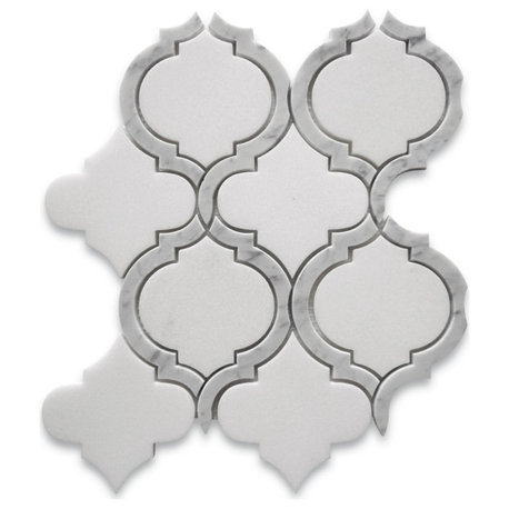 Thassos White Marble Arabesque Baroque Lantern Waterjet Tile Honed, 1 sheet