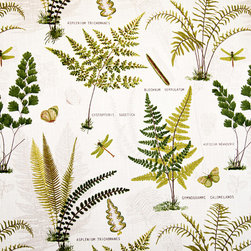 Fern fabric butterfly dragonfly botanical toile - Fabric