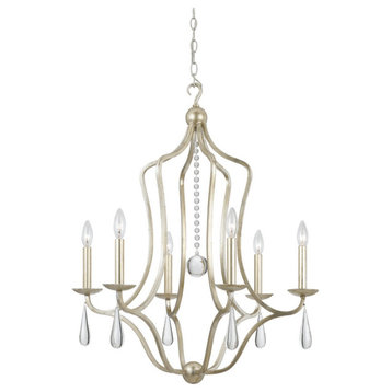 Manning 6-Light 32" Transitional Chandelier in Silver Leaf with Optical Glass