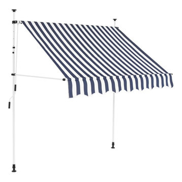 vidaXL Manual Retractable Awning 78.7" Blue and White Stripe Shade Sun Shelter