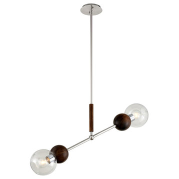 Arlo 2 Light Island Light - Polished Stainless Steel and Natural Acacia Finish