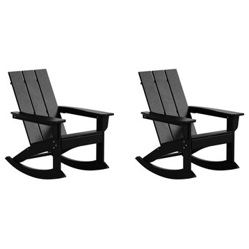 WestinTrends Set of 2 Modern Adirondack Outdoor Rocking Chairs, Black