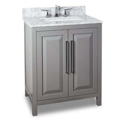 30 inch Bathroom Vanity Grey Finish Carrera White Marble Countertop - Bathroom Vanities And Sink Consoles
