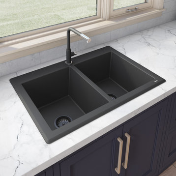 Ruvati 33" Dual-Mount Granite Composite Kitchen Sink, RVG1388BK
