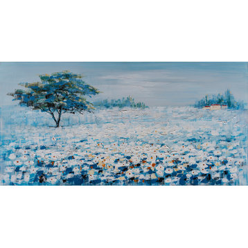 "A Blue Flower Field I" Hand Painted Canvas Artwork; Fine Art; Modern