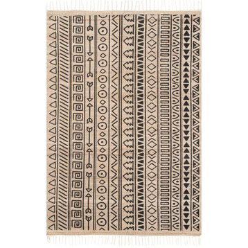 nuLOOM Hand Woven Jute/Cotton Harmoni Striped Area Rug, Natural, 5'x8'