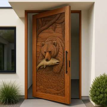 The "Grizzly" Custom Hand-Carved White Oak Pivot Door