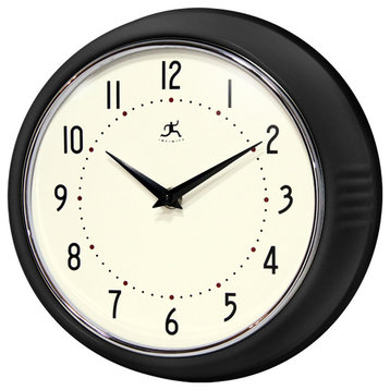 Infinity Instruments Retro Kitchen Vintage 50s Wall Clock, Black