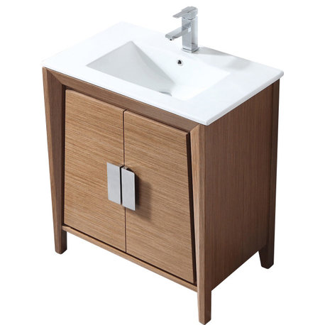 30" Larvotto Light Wheat Modern Bath Vanity, With Matching Mirror