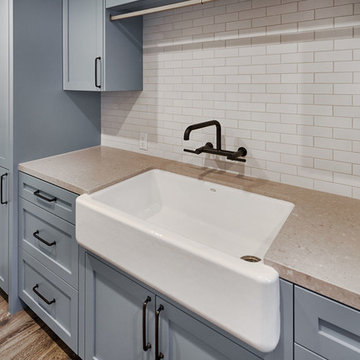 Blue Gray Laundry Room with Farmhouse Sink
