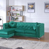 Pompano Velvet Button Tufted Sofa with Chaise, Green