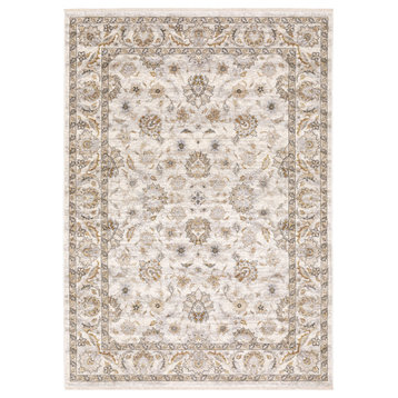 Madan Vintage Framed Traditional Floral Fringed Area Rug, Ivory and  Tan, 2'x3'