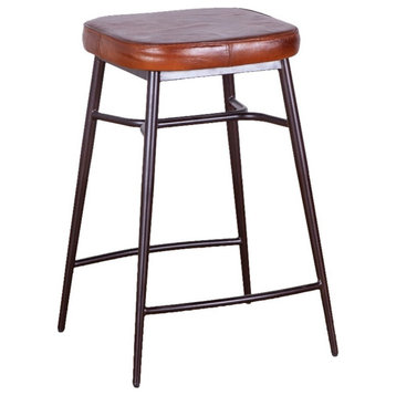 World Interiors Hudson 26.25" Leather Backless Counter Stool in Brown