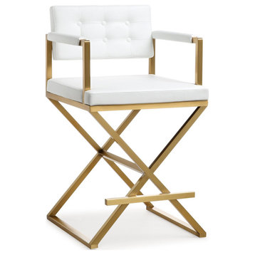 Director White Gold Steel Counter Stool - White