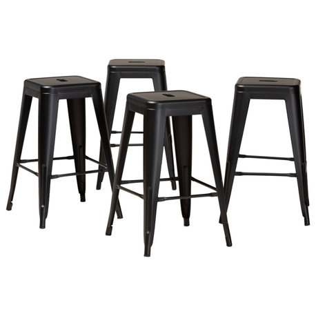 Vonn Industrial Metal Stackable Stool Set, Matte Black, Counter Stool