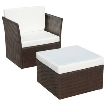 vidaXL Patio Chair Outdoor Sofa Lounge Chair with Stool Poly Rattan Brown