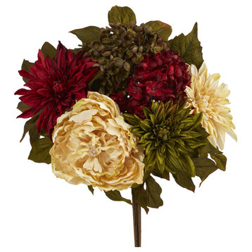 16" Peony, Hydrangea & Dahlia Artificial Flower Bouquet, Set of 2
