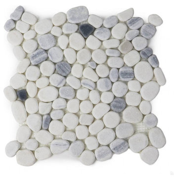 Chinese Zebra White 12X12 Honed Flat Pebble Mosaic, 10 Sheets