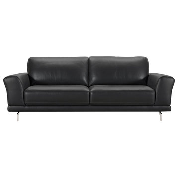 Everly Contemporary Genuine Leather Sofa, Black