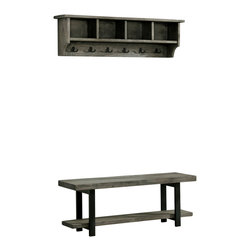 Bolton Furniture - Pomona 48" Metal and Reclaimed Wood Wall Coat Hook With Bench, Natural - Hall Trees