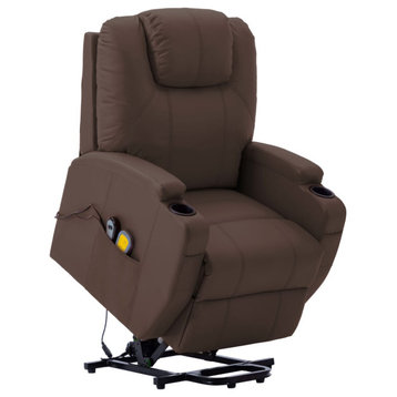 vidaXL Power Lift Recliner Electric Lift Chair for Elderly Brown Faux Leather