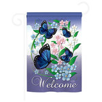 Breeze Decor - Blue Butterflies 2-Sided Impression Garden Flag - Size: 13 Inches By 18.5 Inches - With A 3" Pole Sleeve. All Weather Resistant Pro Guard Polyester Soft to the Touch Material. Designed to Hang Vertically. Double Sided - Reads Correctly on Both Sides. Original Artwork Licensed by Breeze Decor. Eco Friendly Procedures. Proudly Produced in the United States of America. Pole Not Included.