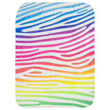 Zebra Print Throw Blanket, Rainbow Gradient/White, 42"x60"
