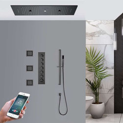 LED Phone Controlled Musical Shower System, Matte Black C - Phone Control Light - Showerheads And Body Sprays