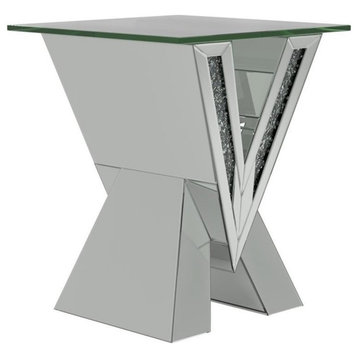 Coaster Taffeta Contemporary V-shaped End Table with Glass Top Silver