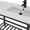 Modern Ceramic Console Sink With Counter Space and Matte Black Base, One Hole