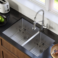 Karran Undermount Stainless Steel 33" 16-Gauge Double Bowl 60/40 Sink Kit