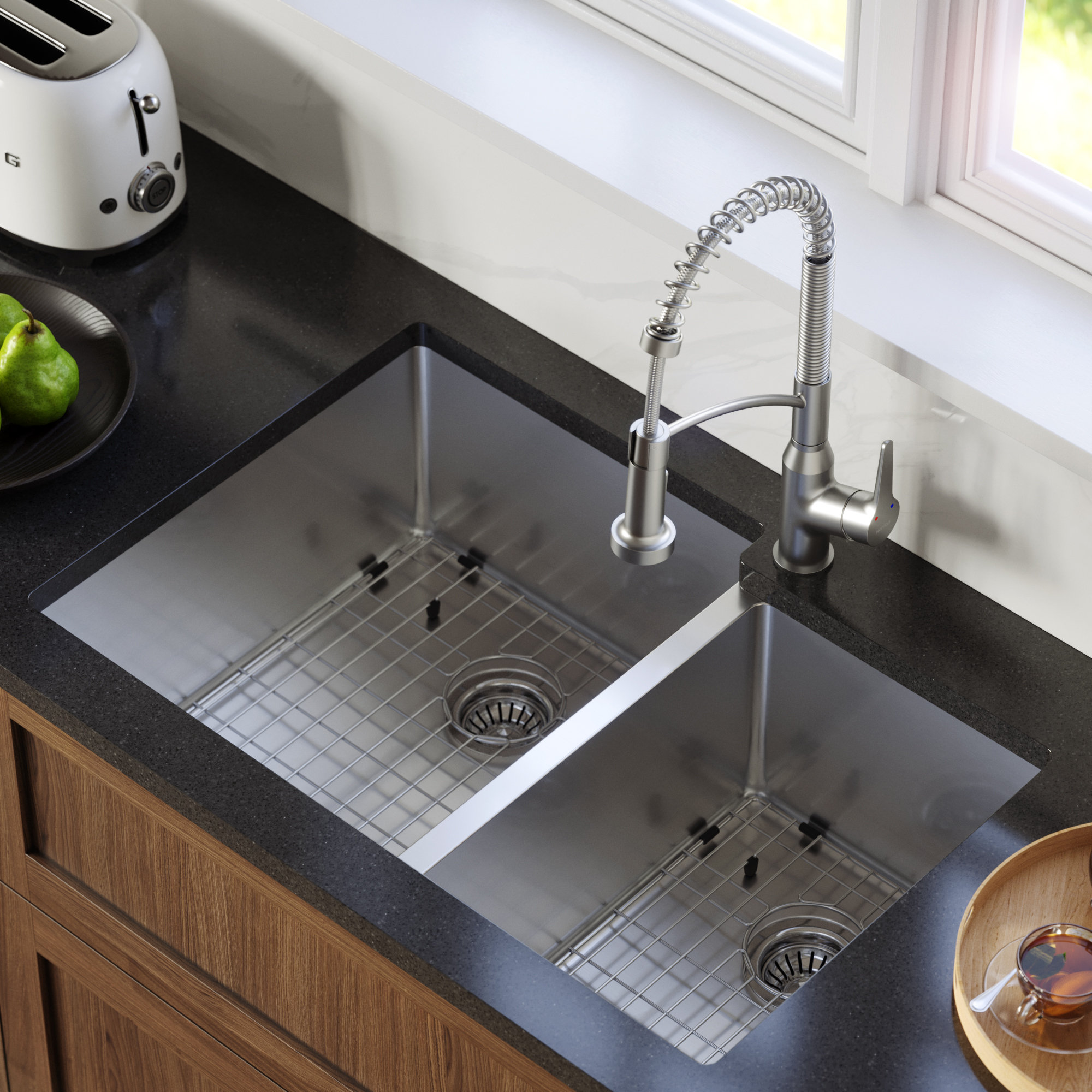 Karran Undermount Stainless Steel 33" 16-Gauge Double Bowl 60/40 Sink Kit