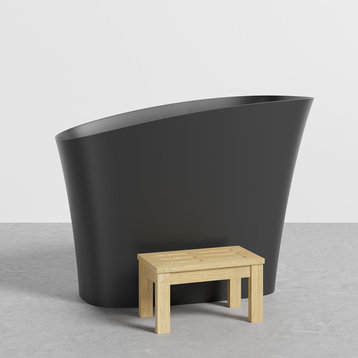 Modern Oblique Deep Bathtub Freestanding Stone Resin Japanese Soaking Bathtub, Black
