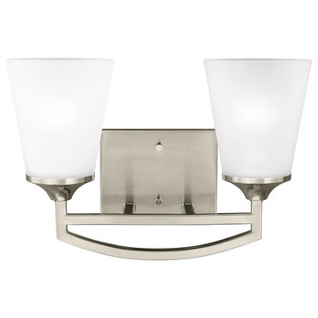 Hanford  2-Light Wall/Bath, Brushed Nickel With Satin Etched Glass