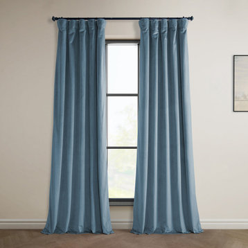 Heritage Plush Velvet Curtain Single Panel, Denmark Blue, 50"x96"