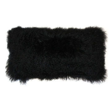 Genuine Mongolian Sheepskin Throw Pillow with Insert (16+ Colors), Black