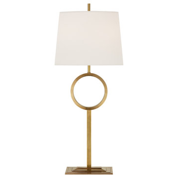 Simone Medium Buffet Lamp in Hand-Rubbed Antique Brass with Linen Shade