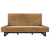 Aldo King Size Brown Oak Wood Platform Bed Frame with Black Metal Legs