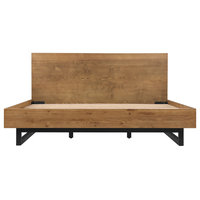 Aldo King Size Brown Oak Wood Platform Bed Frame with Black Metal Legs