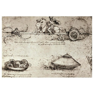 "Military Inventions Sketches" Digital Paper Print by Leonardo Da Vinci, 42"x29"