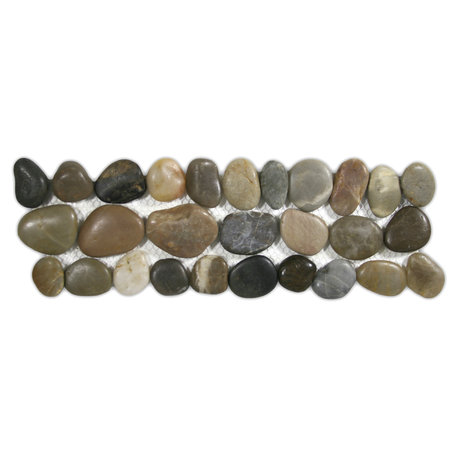 Natural river stone tile border, mesh-backed, hand-sorted pebbles