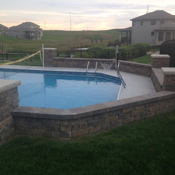 Belgian Block Seating Wall, Granite Boulder Retaining Wall, Paver Patio