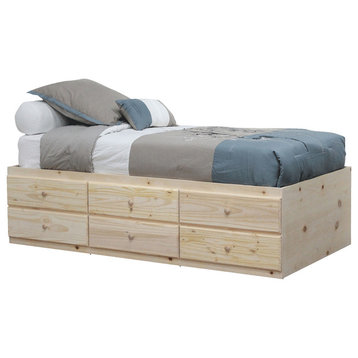 Twin Storage Bed, 6 Drawers, Unfinished