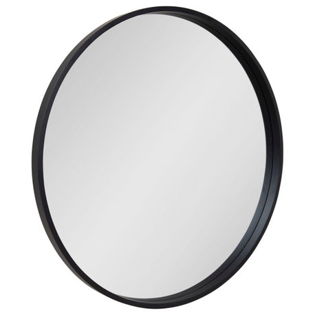 Travis Round Wood Accent Wall Mirror, Black 31.5 Diameter