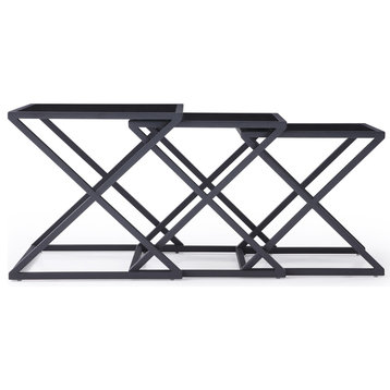 Modern Zafiro Nesting Side Tables - Smoked Glass with Matte Black Steel Base