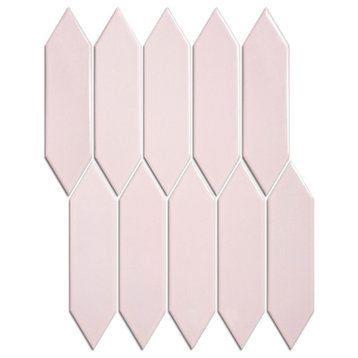Glazed Porcelain Mosaic Tile Sheet Paris 7.6"x1.9" Picket Glossy Pink